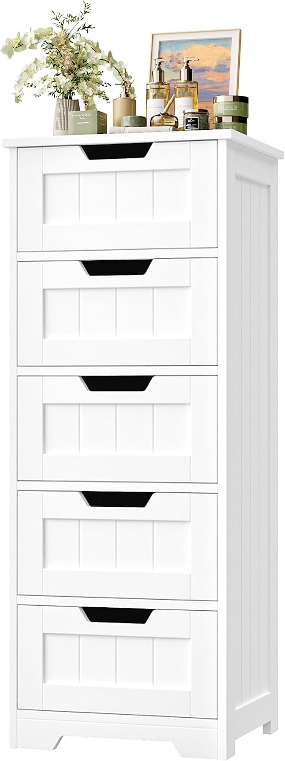 Home Bathroom Furniture - Freestanding Bathroom Storage Cabinet, Wooden Floor
