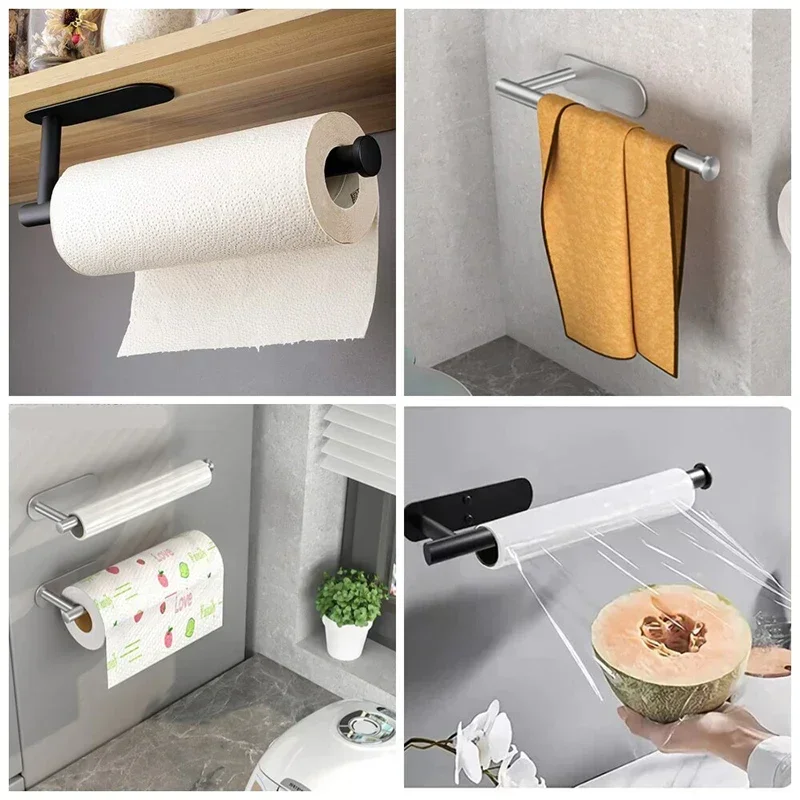 Home Bathroom Paper Towel Holder - Black Self Adhesive Toilet Paper Holder,