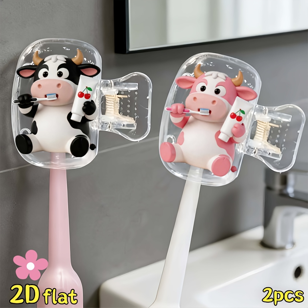 Home Essentials Bathroom Organizer - 2pcs Cow Toothbrush Holder Travel and