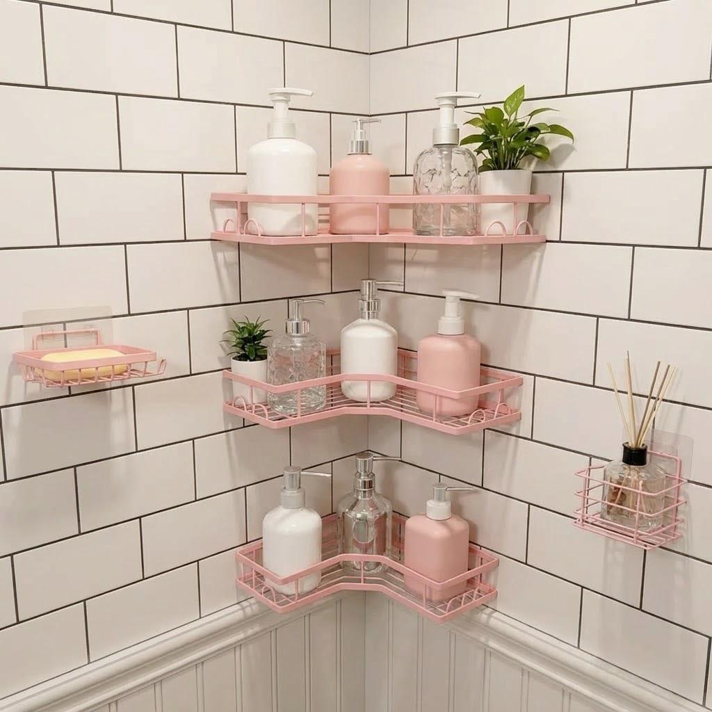 5Pcs Minimalist Pink Shower Or - đánh giá và giá Home Essentials Bathroom Organizer