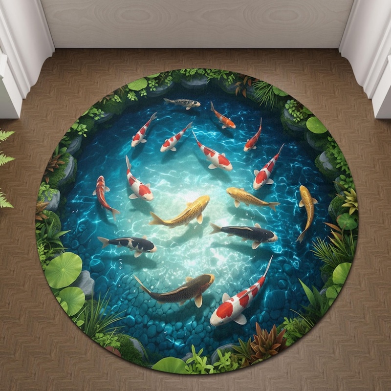 2D Visual Koi Fish Pond Round  - đánh giá và giá Home Goods Bathroom Rugs