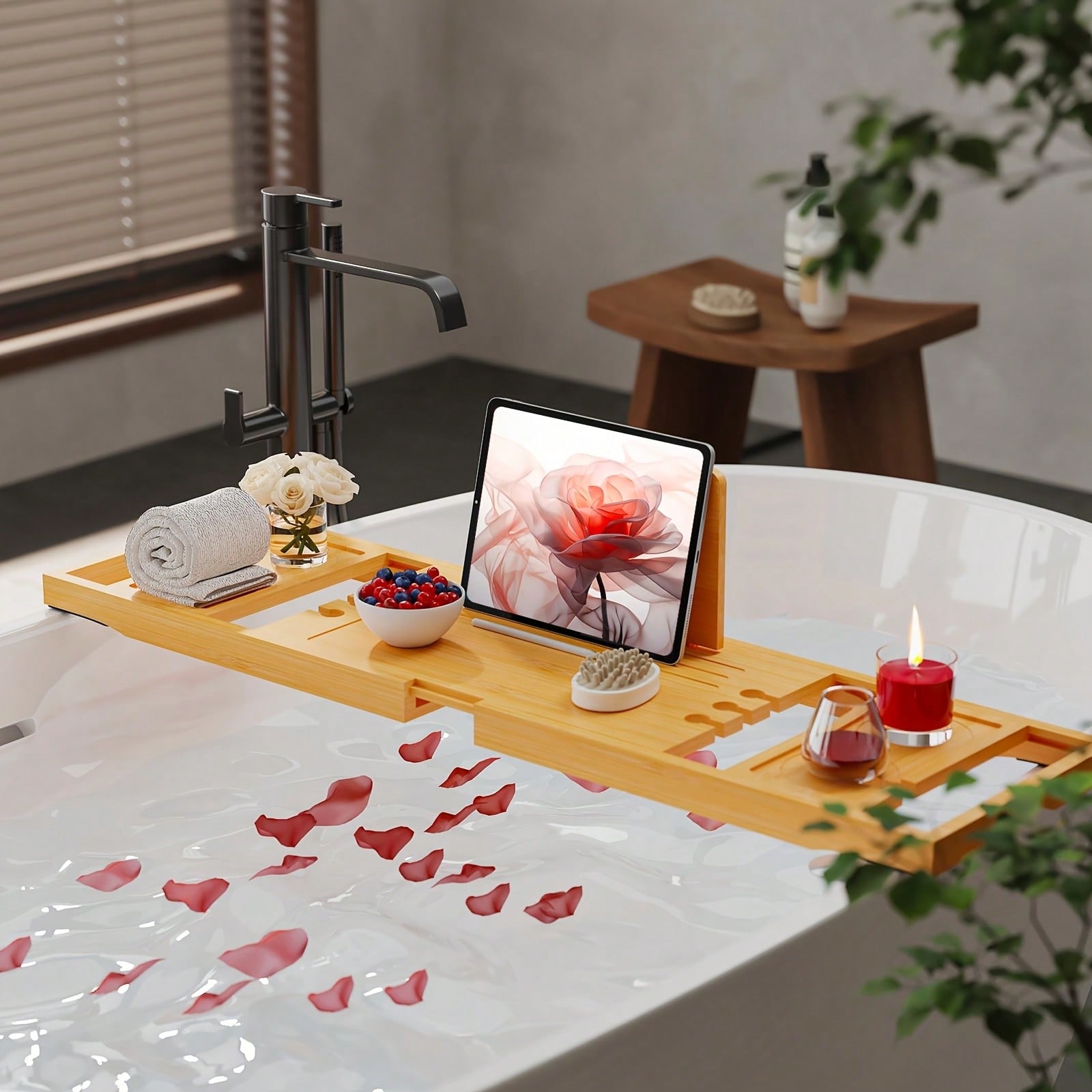 Bamboo Bathtub Caddy Tray, Ext - đánh giá và giá Home Essentials Bathroom Organizer