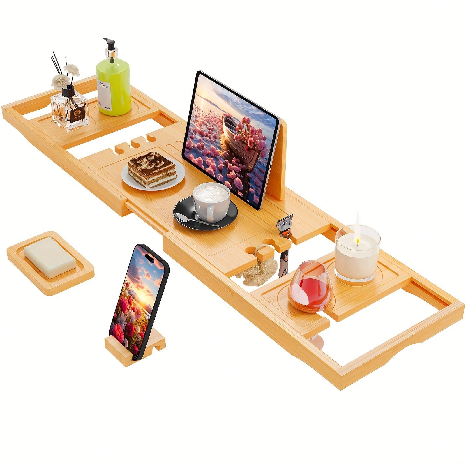 Bamboo Bathtub Caddy Tray, Ext - đánh giá và giá Home Essentials Bathroom Organizer
