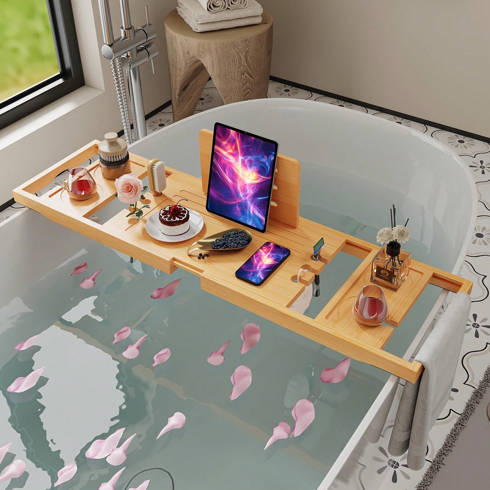 Bamboo Bathtub Caddy Tray, Ext - đánh giá và giá Home Essentials Bathroom Organizer